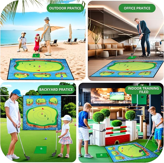 Golf Chipping Game Mat Set,Sticky Pro, 70‘’x70'' for Indoor Outdoor for Adults,Battle Royale,Golf for Adults Family Kids Backyard Yard Party (with Club)