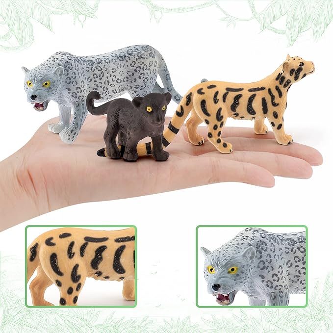 Cheetah Toys Panther Figurine 6PCS Realistic Snow Leopard Figurine Wild Animals Collectible for Boys and Girls Cake Toppers Christmas Birthday Gift for Kids Toddlers