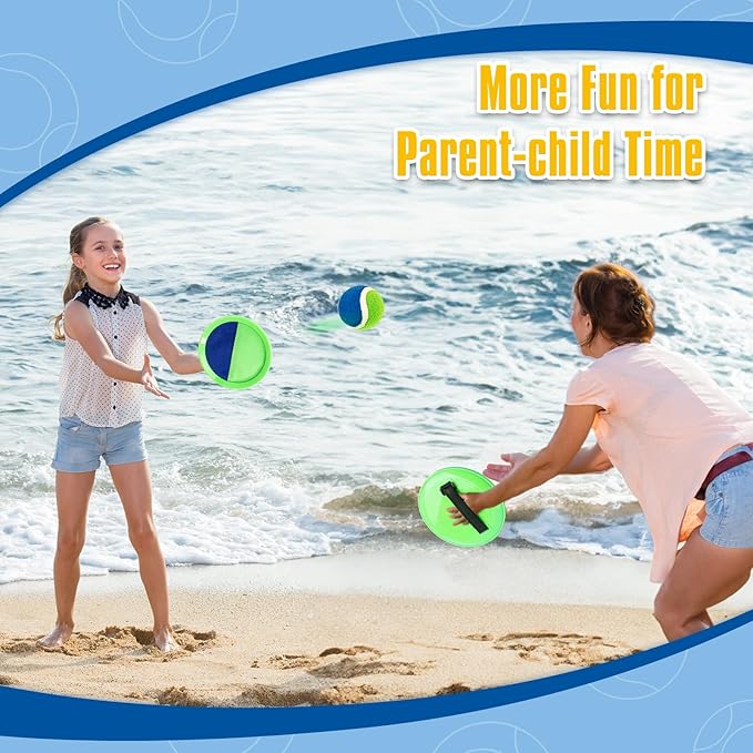 Toss and Catch Ball Set, Pool Beach Outdoor Toys Games for Kids Ages 4-8-12, 4 Paddles 4 Balls and Storage Bag, Summer Yard Outdoor Game for Adult Family, Birthday Easter Gift for Kids