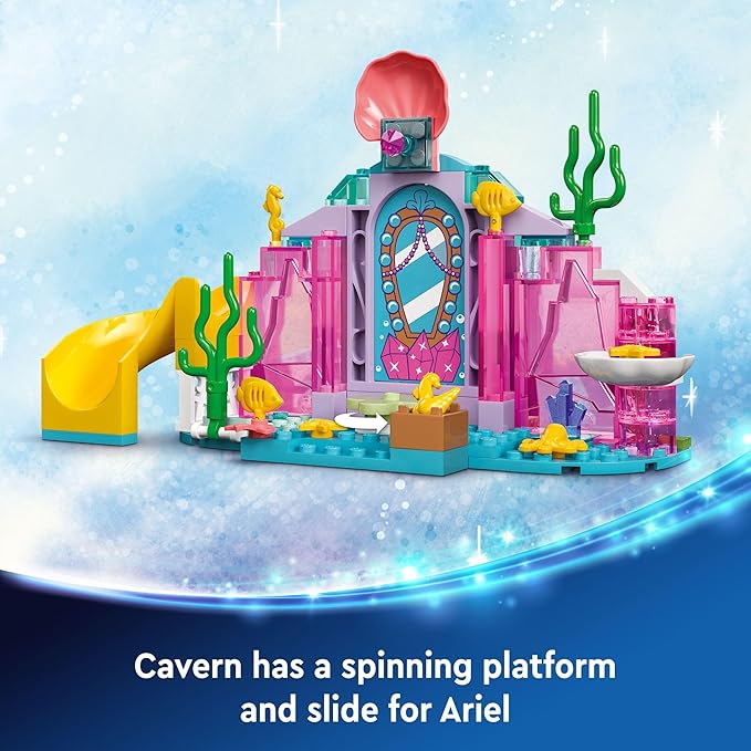 LEGO Disney Princess Ariel’s Crystal Cavern, Buildable Disney Toy Playset for Kids, Ariel Princess Mermaid Mini Doll and Fish Figure, Treasure Chest, Gift for Girls and Boys Ages 4 and Up, 43254