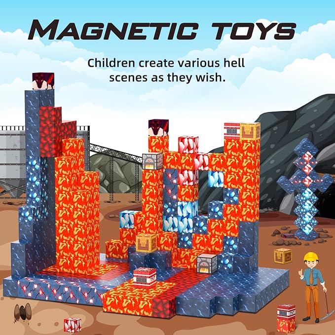 Magnetic Blocks 100 Pcs Building Toys Gifts Construction Toys for 3 4 5 6 7 8 Year Old Boys & Girls, STEM Montessori Sensory Creative Kids Toys