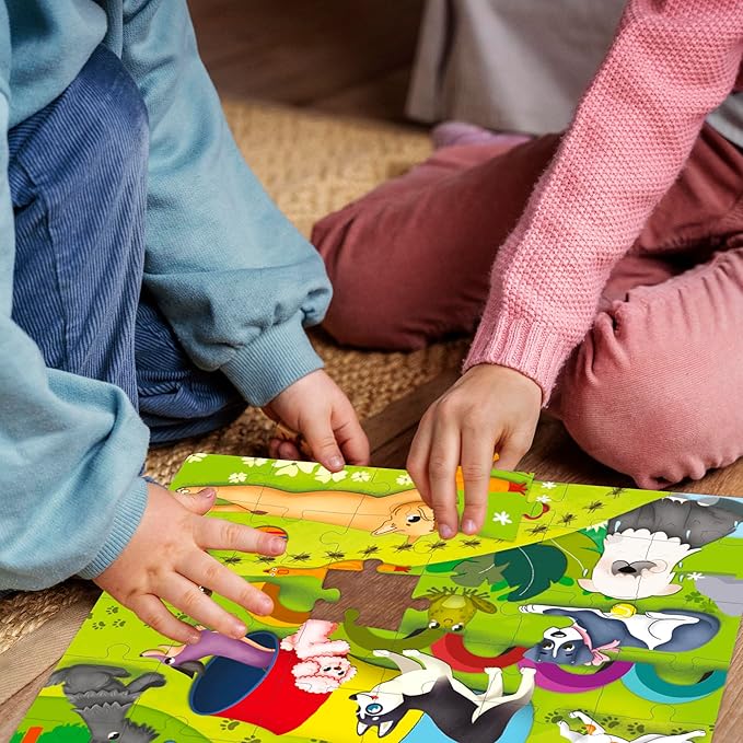 QUOKKA Puzzles for Kids Ages 4-6 - Set of 4x60 Jigsaw Puzzles for Toddlers 3-5 - Zoo, Dogs, Animals Toys for Children 6-8 yo - Gift Educational Game for Boys & Girls