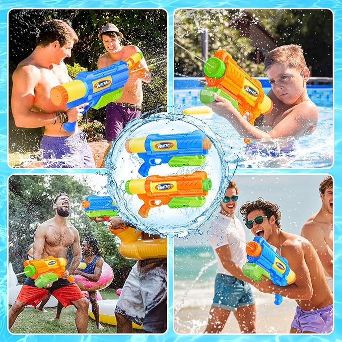 Super Water Gun for Kids Adults: 2 Pack - 1200CC Water Toy Gun Super Water Squirt Blaster Soaker Long Range High Capacity Swimming Pool Beach Outdoor Summer Fun Party Games, Gifts for Boys and Girls