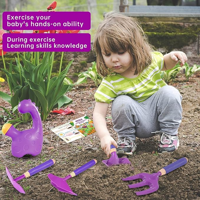 16Pcs Kids Gardening Tools Outdoor Toys Set Backyard Play with 93 PCS DIY Flower Garden Building Preschool Activities (Purple)