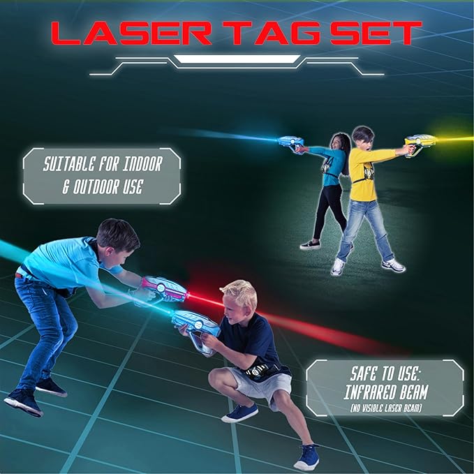 Laser Tag Set for Kids, Teens & Adults - 4 Blasters + 4 Vest Sensors with 4 Multi-Game Modes - Fun Ideas Age 8+ Year Old Toys - Lazer Teen Boy Games - Boys & Girls Outdoor Teenage Group Activities