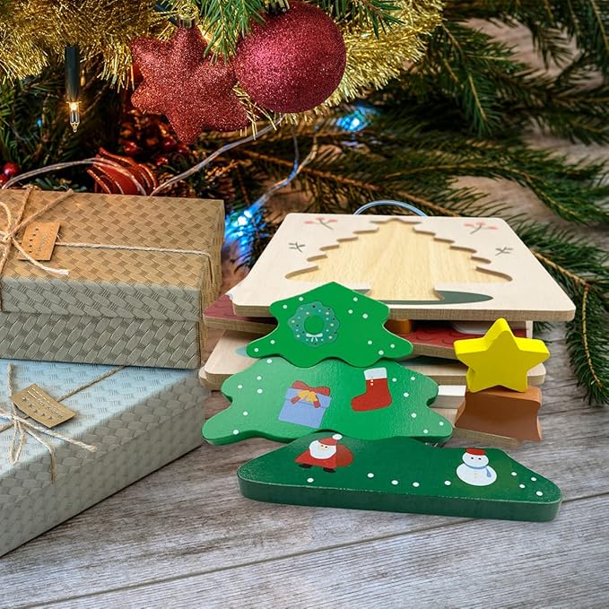 Anditoy 4 Pack Christmas Wooden Puzzles for Kids Toddlers Christmas Toys Christmas Stocking Stuffers Party Favors Gifts