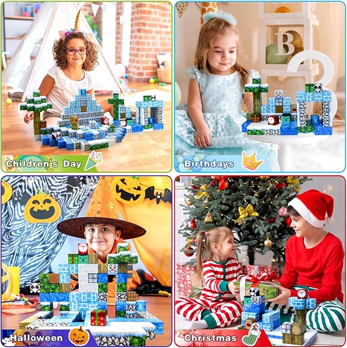 100PCS Magnetic Building Blocks for Kids, Chirstmas Build Magnet World Set for 3-10 Years Old Boys & Girls Magnetic Building Toys for Toddler (XMS)