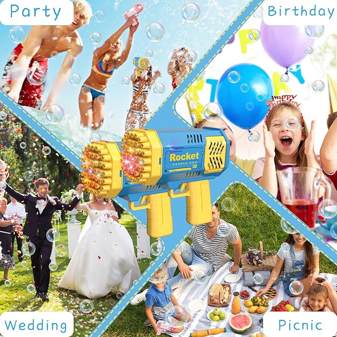 2 Bubble Gun with 2 Bottles Refill Solution for Kids, 40-Hole Light Up Rocket Bubble Machine for Toddlers 1-3, Blue Bubble Blaster Maker, Party Favors Toys for Boys Girls 4-8 Birthday Gifts