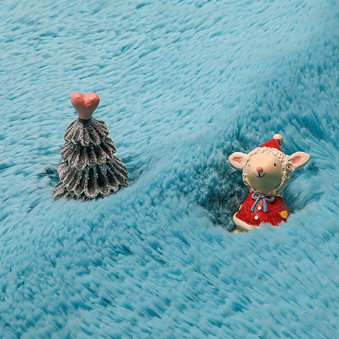 Blue Soft Round Rugs 4Ft for Kids Bedroom, Washable Fluffy Circle Area Rugs for Teen Girls Boys, Cute Play Room Decor Aesthetic, Plush Shaggy Fuzzy Carpet for Nursery Classroom Preppy Dorm Playroom