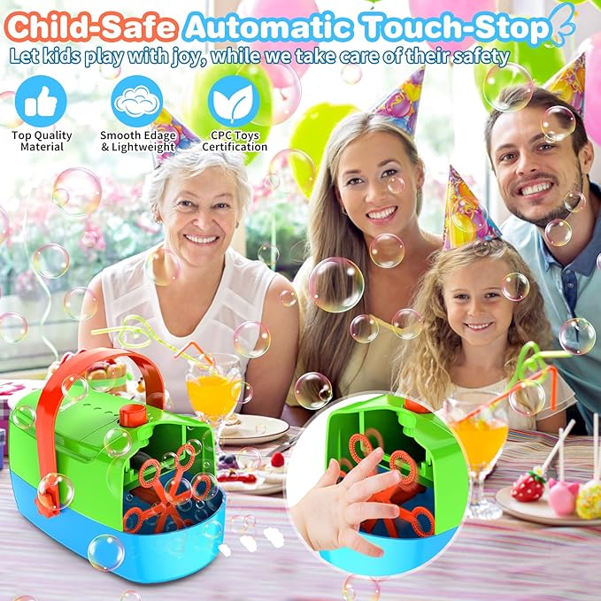 Bubble Machine Durable Automatic Bubble Blower, 18000+ Big Bubbles Per Minute Bubbles for Kids Toddlers Bubble Maker Operated by Plugin or Batteries Bubble Toys for Indoor Outdoor Birthday Party