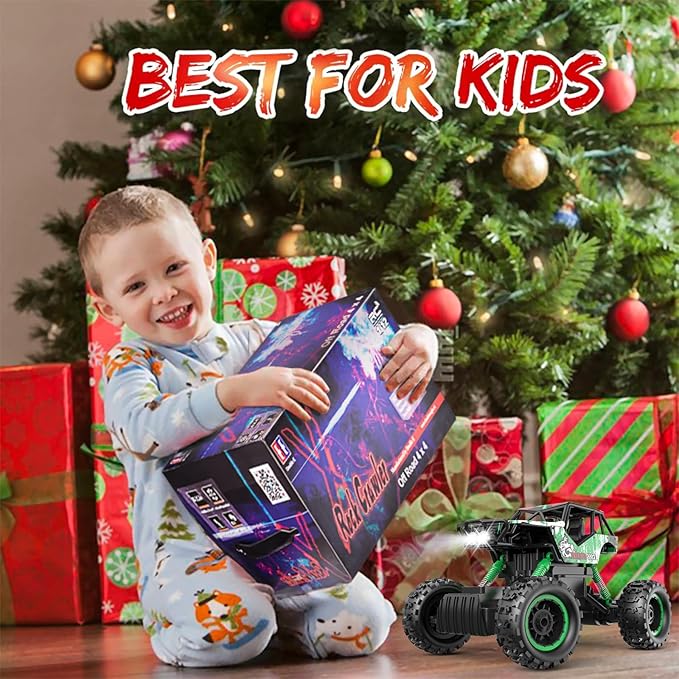 DOUBLE E 1:12 Scale Large Remote Control Car Monster Trucks for Boys with Head Lights 4WD Off All Terrain RC Car Rechargeable Vehicles Xmas Gifts for Kids