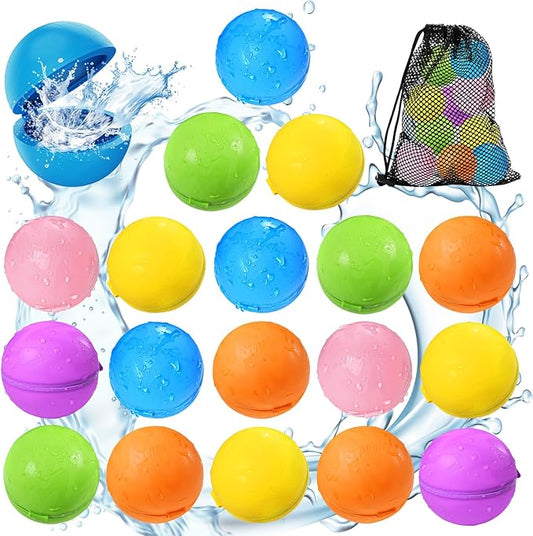 SOPPYCID Reusable Magnetic Water Balloons - Silicone Self Sealing Refillable Soft Water Bombs for Summer, Beach, Pool & Outdoor Splash Parties (18-Pack)