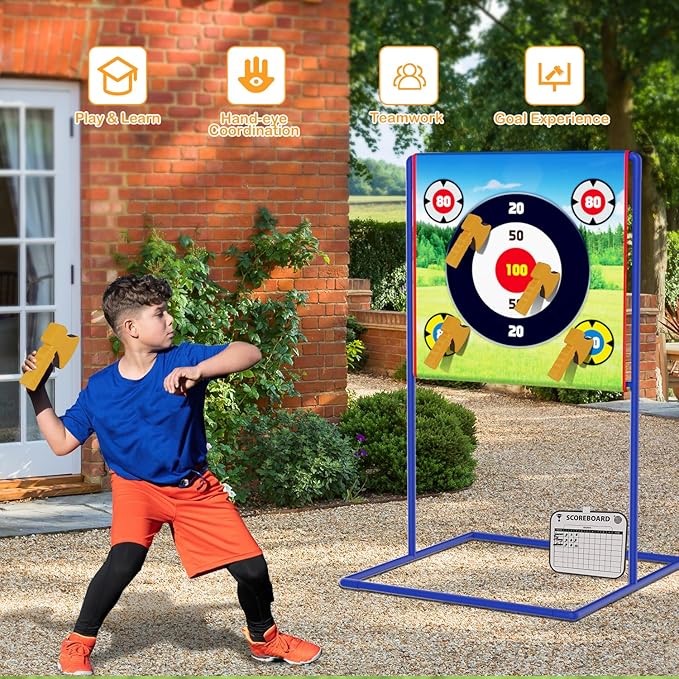 VATOS Axe Throwing Game Set Axe and Star Throwing Target Fun Backyard Indoor Outdoor Sport Party Play Game Toys for Kids Adults Birthday Gifts for 3 4 5 6 7 8 9 10 11 12 Year Old Boys Girls