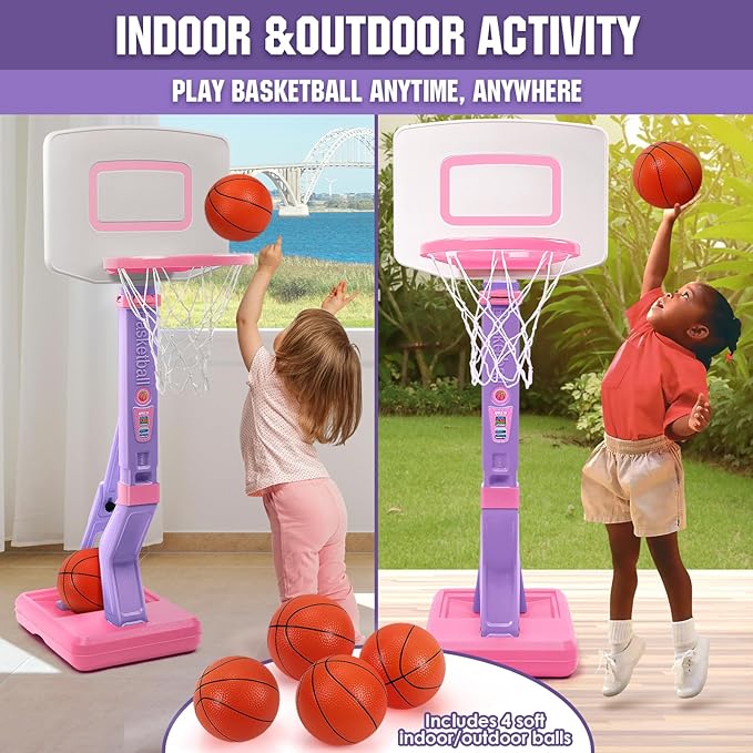 SUPER JOY Toddler Basketball Hoop - Height Adjustable Kids Hoop for Indoor & Outdoor Play - Portable Basketball Goal for Poolside Play - Toy for Boys & Girls