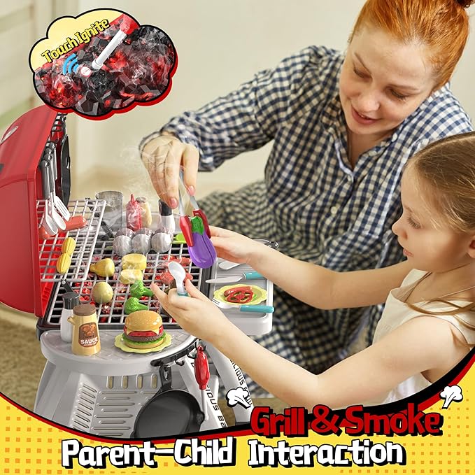 2-Layer BBQ Grill with Big Playset Gifts|Kids Outdoor Toys for Toddlers 3-5 6| Pretend Outdoor Toddler Boy Toys for 3 4 Year Old Boys| Kids Kitchen Playset Equipment Gift