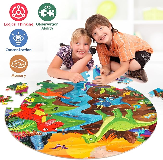 SYNARRY Floor Puzzles for Kids Ages 4-6, Large 70 Piece Dinosaur Puzzles for Toddlers Ages 2-4, Dinosaur Puzzles for Kids 4-8, Preschool Toys Gifts for 3 4 5 6 7 8 Years Old Toddlers Boys Girls Child