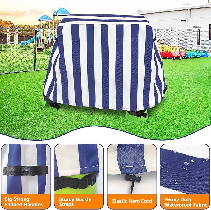 Kids Water Table Cover,Outdoor Heavy 600D Waterproof Anti-UV Dustproof Kids Water Play Table Cover,Compatible with Step2 Rain Showers Splash Pond Toddler Water Table,Blue Striped,Cover Only