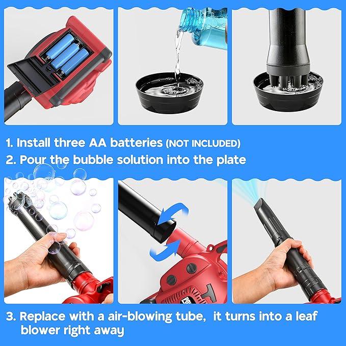 Bubble Leaf Blower for Toddlers - Upgrade Kids Bubble Machine with Gardening Tool Set Toy Leaf Blower, 2 in 1 with Extra Bubble Blower Kit Outdoor Summer Hoilday Party Toys for Boys Girls Age 3 4 5+