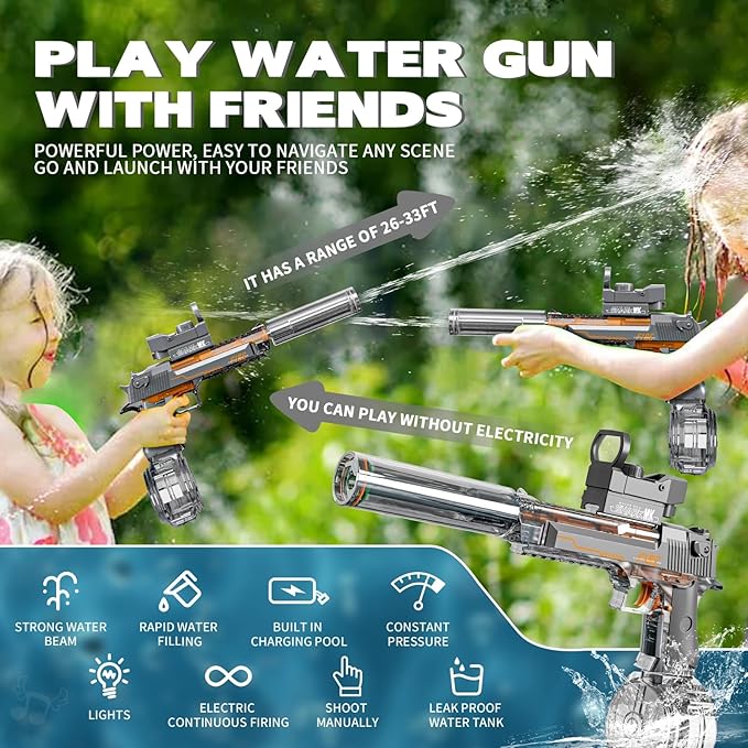 Electric Water Gun, Water Guns for Adults, Large Capacity High Powered Squirt Electric Water Gun, Range 28-32 FT, Summer Water Pistol Toys for Pool Party Beach Outdoor