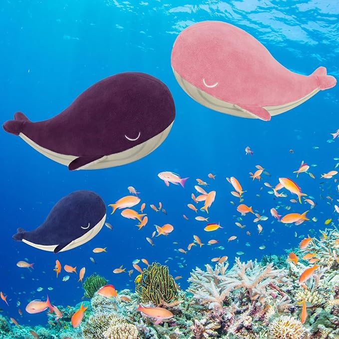 MUPI Whale Stuffed Animals Plush Pillow 4 Size Cute Soft Cotton Plushies Pillows Kawaii Blue Whale Toy Gifts for Kids Boys Girls Adults (Pink, 18 Inch)