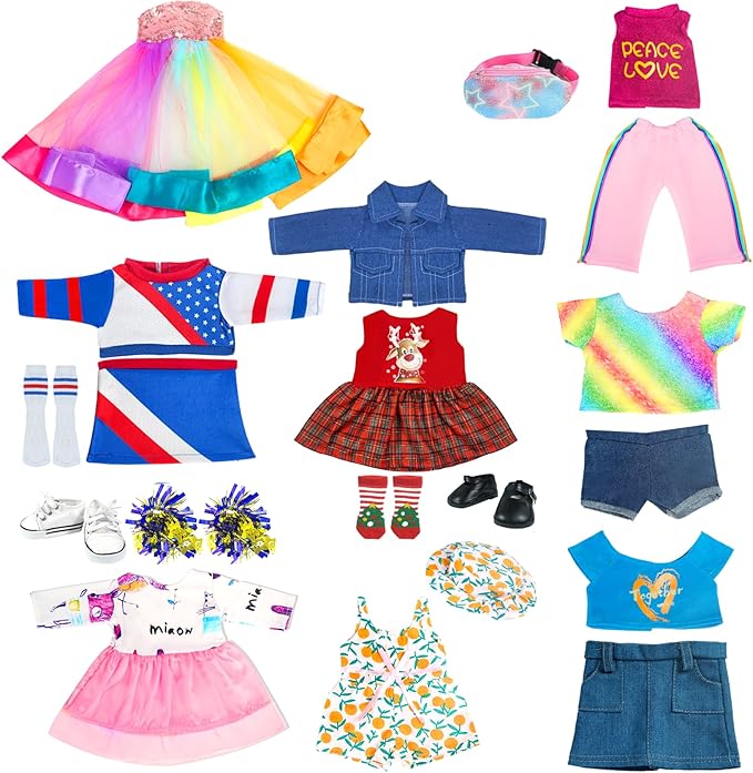 18-inch-Doll-Clothes-Accessories ARTST 18 Doll Accessories American Doll Clothing Dress Outfit Set with Hat Shoes Socks WaistBag for Girls