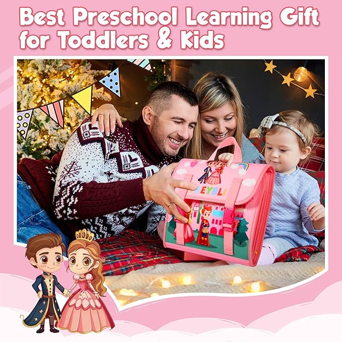 Pink Montessori Busy Board Book for Toddlers 1-3, Montessori Toys for 1-3 Year Old Girl Birthday Gift, Educational Quiet Activity Books for Toddlers 1-3, Airplane Car Travel Toys for Ages 2-4