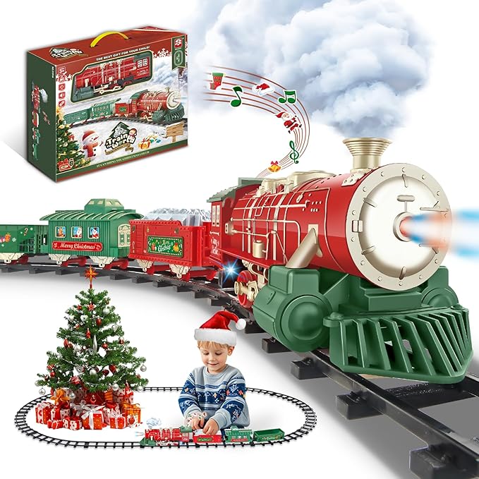 Train Set - Train Set for Toddlers w/Music Light & Smoke, Christmas Train Sets for Around The Tree, Train Toys for Kids 4-7, Christmas Train for 3 4 5 6 7 8 Year Old Boys Girls Kids Birthday Gift