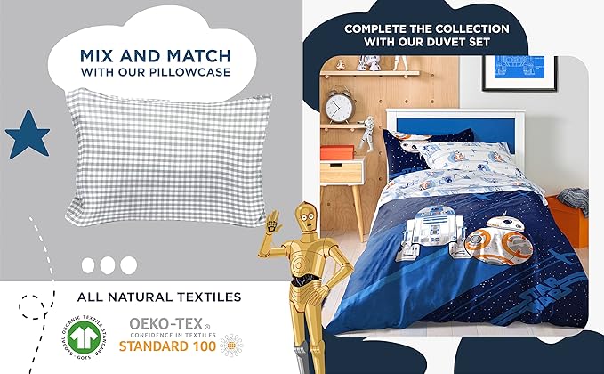 Saturday Park Star Wars Droids Twin Sheet Set - 3 Piece 100% Organic Cotton Sheets Features R2-D2 & BB-8 - GOTS & Oeko-TEX Certified (Star Wars Official)