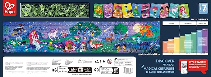 Hape Magic Forest Puzzle 1.5 Meter Long | 200 Pieces Colorful Giant Glow-in-The-Dark Enchanted Jigsaw, for Children 6+ Years