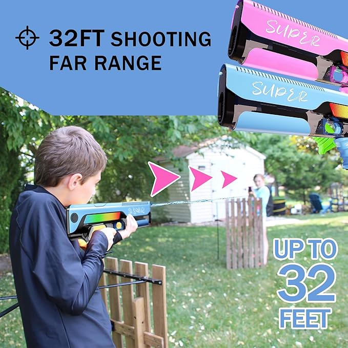 Electric Water Guns for Kids Age8-12, Squirt Guns Up to 32 FT Long Range, Automatic Water Absorption, Water Blaster Toy with Modular Battery, Summer Beach Pool Backyard Party Outdoor Toys