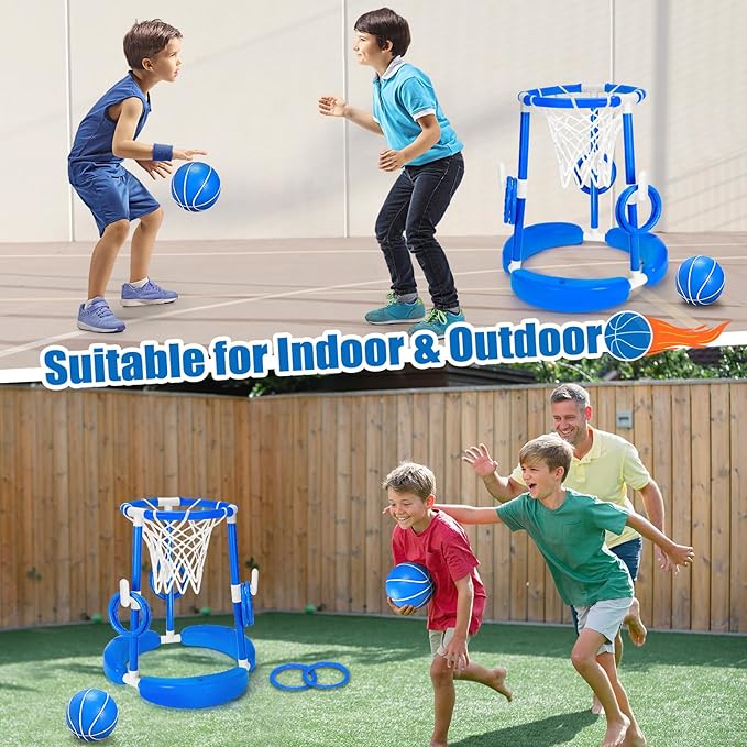 GMAOPHY Pool Basketball Hoop, 2-in-1 Poolside Floating Pool Basketball Game, Swimming Pool Games for Kids Adults Indoor Outdoor Play, Water Play Toy Family Party, Includes Hoop, Balls, Pump, Blue