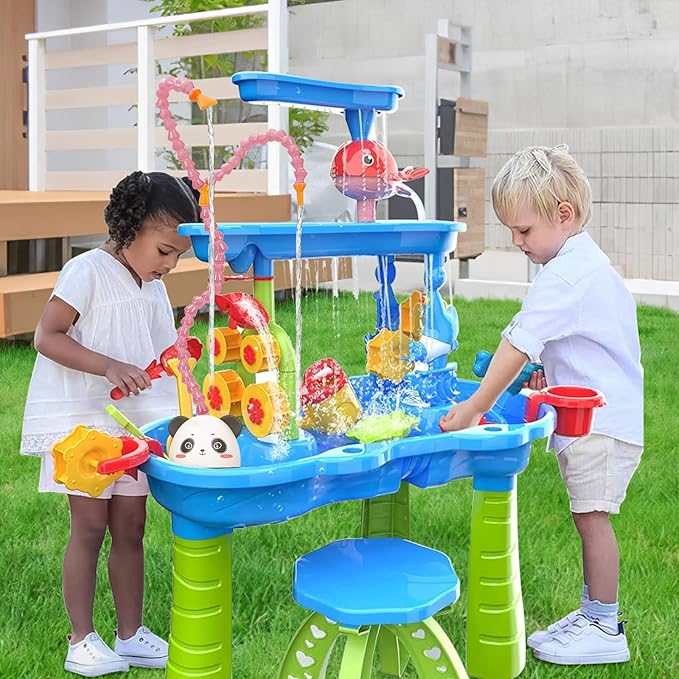Water Table Pump, Summer Outdoor Splash Shady Oasis Water Toys, DIY Double Tube Water Pump for Kids Water Table(Pink)