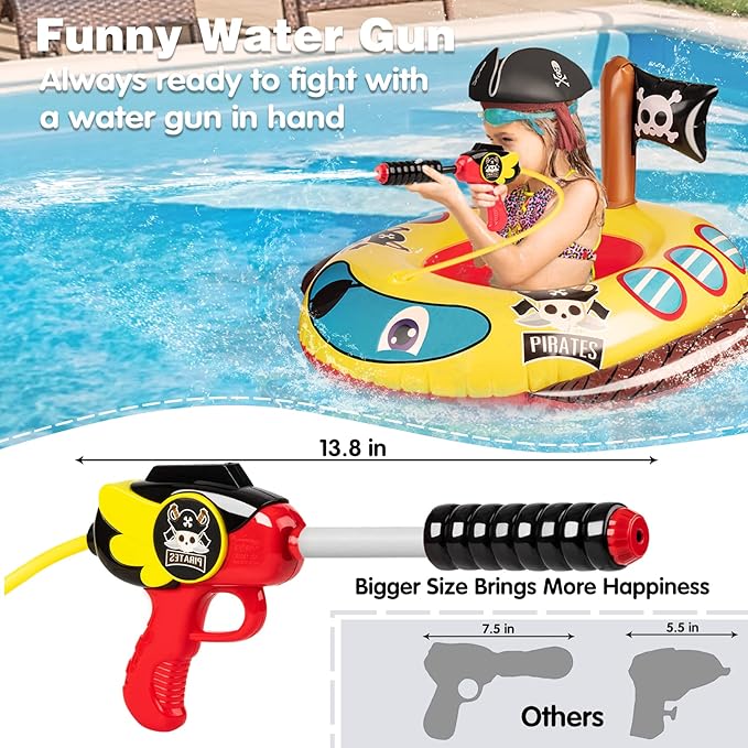 Inflatable Pool Floats Kids with Water Gun, Pirate Ship Pool Floats for Toddlers, Blow Up Pool Toys for Kids Ages 4-8, Summer Fun Boat Shaped Water Toys Swimming Floaties for Boys and Girls
