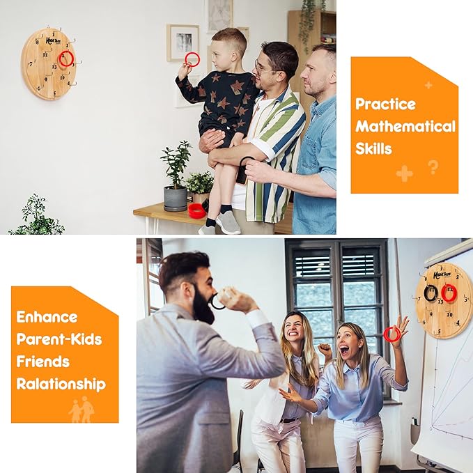 Hook Game Ring Toss for Adults & Kids, Wooden Board Dart Wall Game, Outdoor Indoor Games for Family and Friends, Played at Dorm, Beach, Party, Camping and Yard