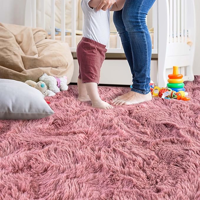 Ompaa Ultra Soft Fluffy Bedroom Rugs Memory Foam Carpet, Blush 8x10 Feet Large Area Rugs, Shaggy Living Room Rug Fuzzy Accent Carpets for Kids Girls Rooms, Modern Apartment Dorm Indoor Home Decor