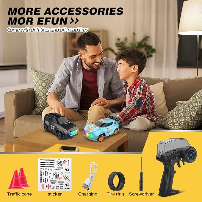 RC Drift Car 1/64 Scale Mini RC, 2.4Ghz Micro Turbo Racing 4WD Desktop Remote Control Rally Car with LED Lights for Adults Kid Toys Gift (Black Concept Model)