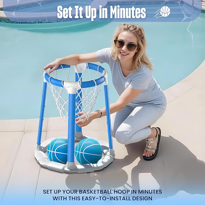 Pool Basketball Hoop Pool Games Pool Toys with 2 Basketballs Floating Basketball Hoop for Pool for Kids & Adults Indoor Outdoor Pool Games