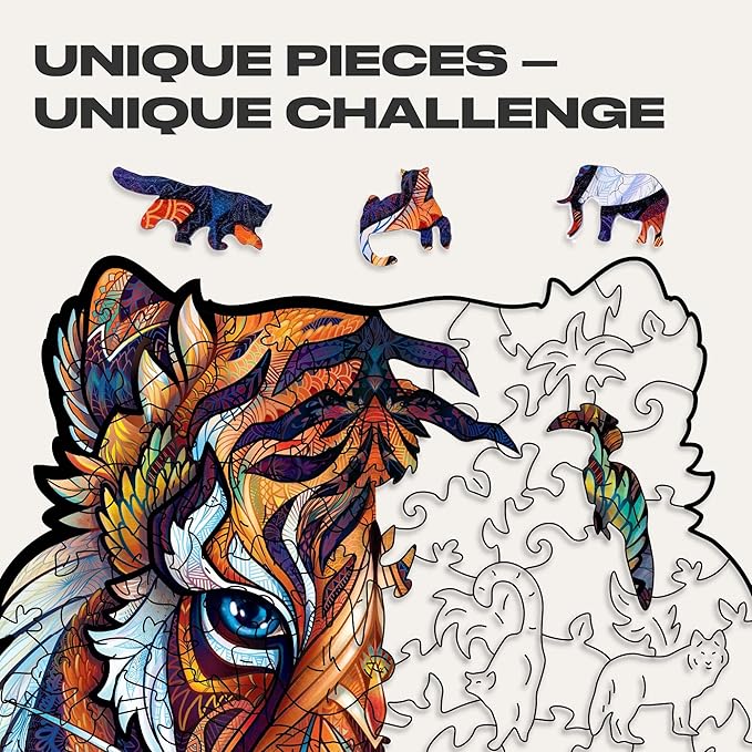 UNIDRAGON Original Wooden Jigsaw Puzzles - Lovely Tiger, 104 Pieces, Small 7.4"x9.3", Beautiful Gift Package, Unique Shape Best Gift for Adults and Kids