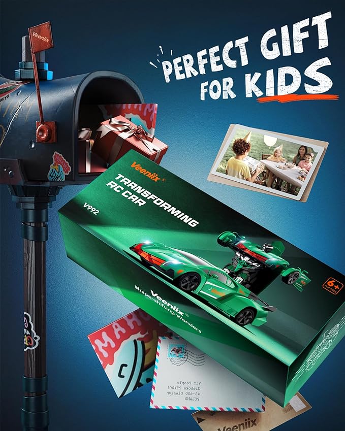 V992 Transform Remote Control Car,Transform Robot RC Cars,1:14 Scale,2-in-1 Robot Toy Car with Sound & Light Effects,Gesture Sensing,Automatic Deformation,Gift Toys for Boys and Girls (Green)