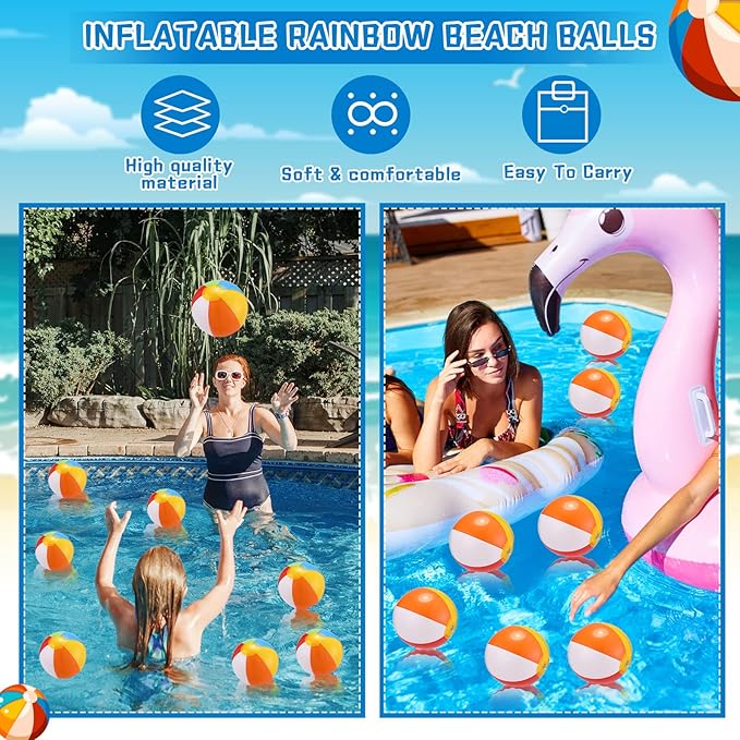Tanlade 36 Pcs Beach Pool Party Favors Water Guns Bulk 4.72/6/12 Inches Inflatable Rainbow Beach Balls Water Squirters for Kids Summer Theme Party Favor Pool Toys(4.72)