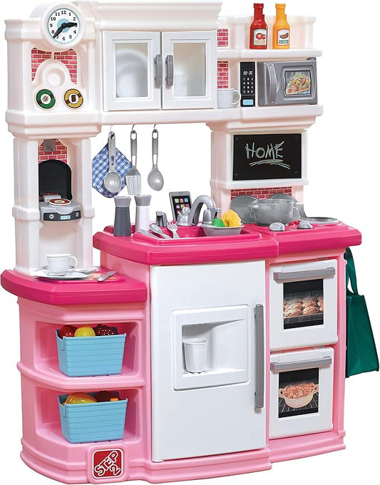 Step2 Great Gourmet Kids Kitchen Playset, Indoor/Outdoor Kitchenette, Interactive Play with Lights and Sounds, Made of Durable Plastic, Includes 33 Piece Toy Accessories, Toddlers 3+ Years Old, Pink