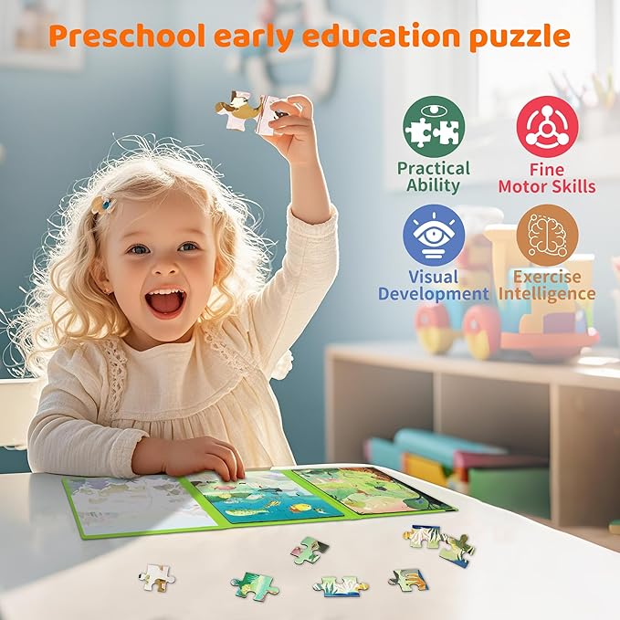 Puzzles for Kids Ages 3-5 60 Pieces Travel Puzzles for Kids Age 4-6 Animal Airplane Car Road Trip Activities Games Toys 3 4 5 6 7 8 Years Old Girls and Boys Gift