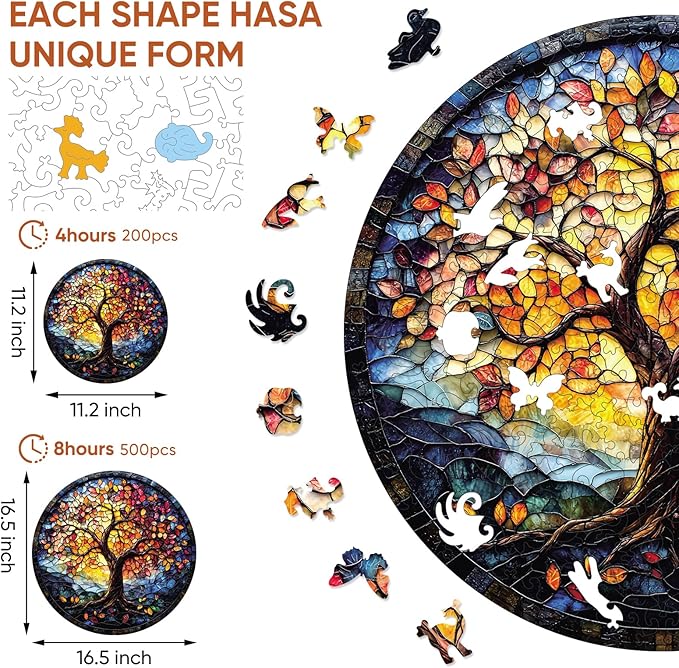 Puzzles for Adults 500 Pieces, Mosaic Tree of Life Wooden Jigsaw Puzzles,16.5x16.5in, Royal, Unique Shape Adult Puzzles, Irregular Wood Creative for Adults and Kids Family Game