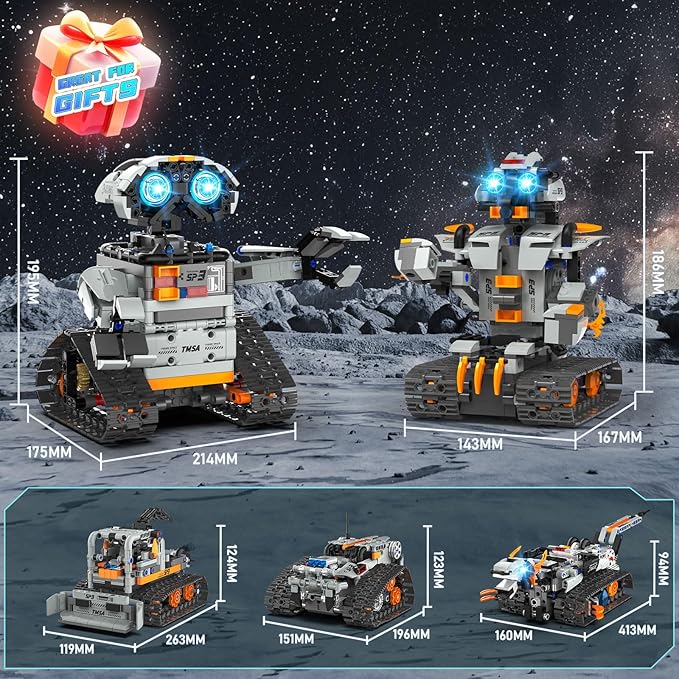 5in1 STEM Robot Building Kit for Kids 6-14+, APP & Remote Control STEM Robot Dinosaur Car Building Toys for Kid Science Learning, 688 Pcs DIY Building Blocks Set, Boys Girls Birthday Xmas Gifts Ideas