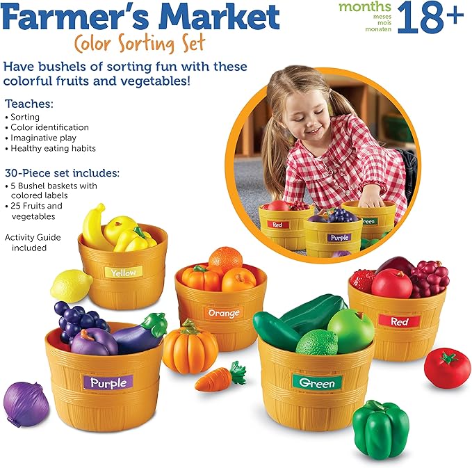 Learning Resources Farmer's Market Color Sorting Set - Play Food for Kids, Toddler Learning Toys, Grocery and Kitchen Play Toys