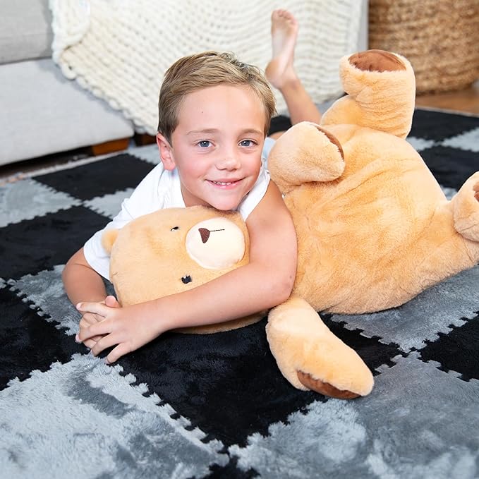 16 Piece Carpet Squares Puzzle Mat 49" x 49" Plush Interlocking Carpet Tiles, Foam Floor Tiles for Baby Play Mat - Kids Soft Play Floor Mats, Anti Slip Jigsaw Flooring Playmat Playroom Rug (Black)