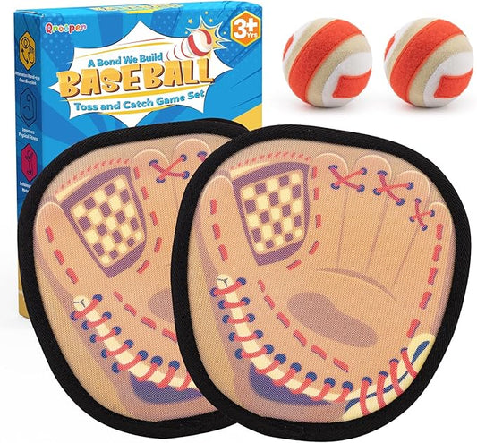 Toss and Catch Ball Set Toddler Baseball Training Glove, Pool Beach Toys for Kids Soft Sticky Balls, Yard Backyard Outside Outdoor Games for 3+ Years Old Boys Girls Birthday Gifts