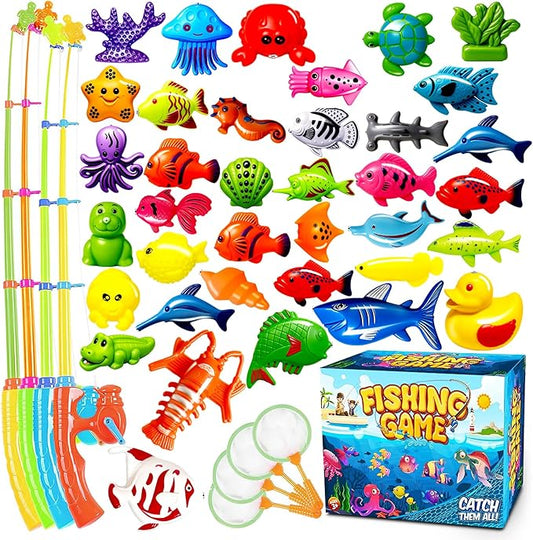 Goody King Magnetic Fishing Game Pool Toys for Kids - Bath Outdoor Indoor Carnival Party Water Table Toys Fish for Kids Age 3 4 5 6 Years Old 2 Players Gift (Large)