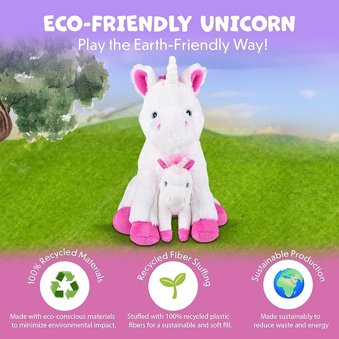 Mom and Baby Stuffed Animals for Boys & Girls, Safari Baby Shower Decorations, Nursery Decor, Zoo Animals for Toddlers, Quality Realistic Toys Kids Will Love, Soft, Huggable, Squeezable (9.5" Unicorn)