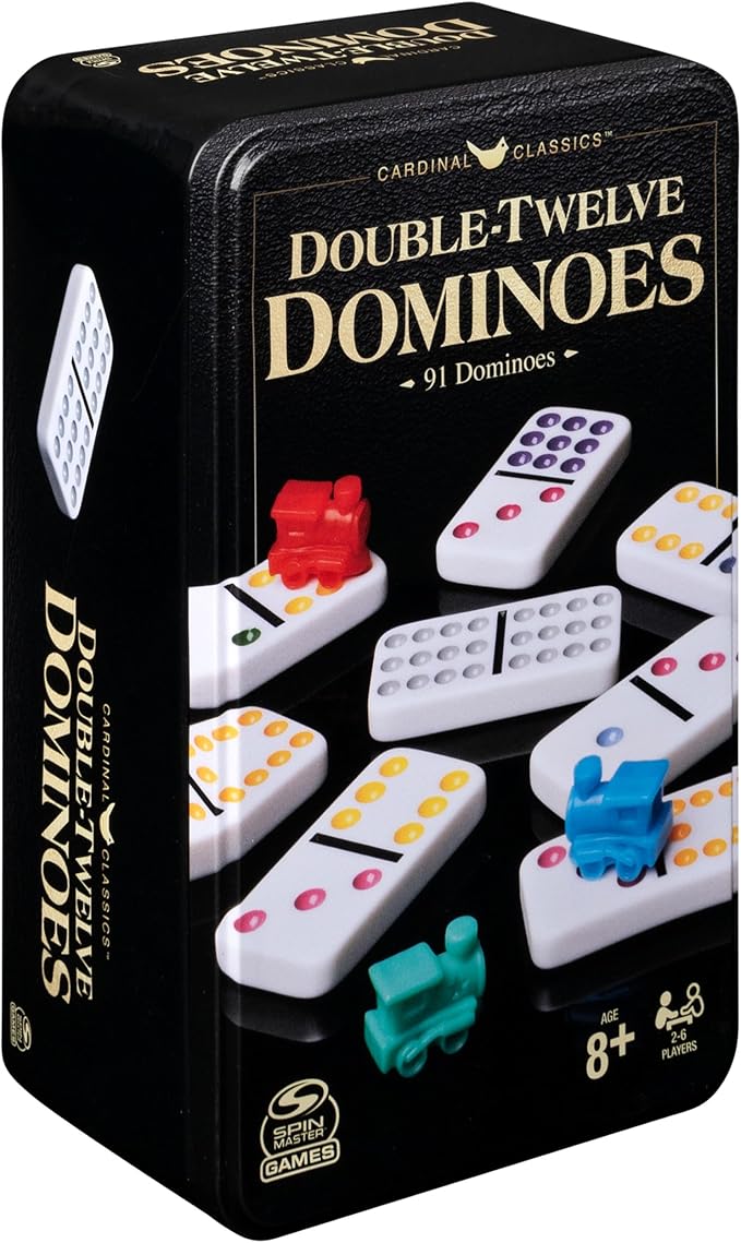 Spin Master Games, Cardinal Classics Double 12 Dominoes Set in Storage Tin, Family Board Games, 2-6 Players, for Ages 8 & Up